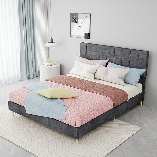 Lit Double 140x200 cm - Modenvie - tête de lit matelassée - Velours gris