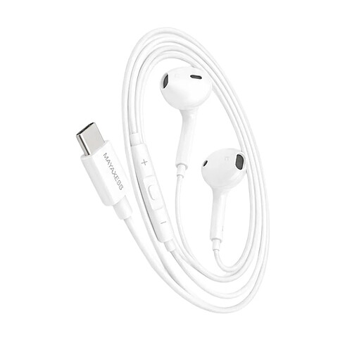 Mayaxess Écouteurs pour Galaxy S23 Ultra Filaires USB-C avec Micro intégré Blanc
