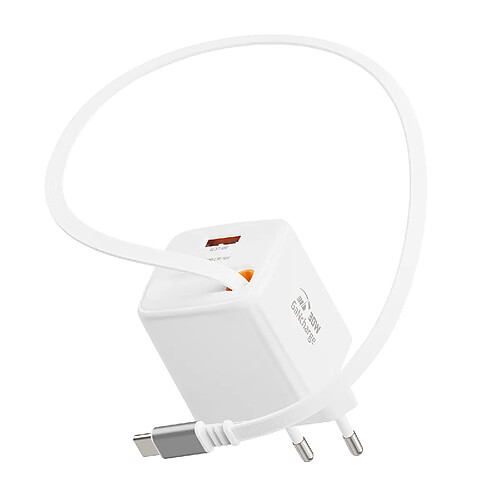 Swissten Chargeur Secteur USB-A 30W avec Câble Rétractable USB-C 0.75m Intégré Blanc
