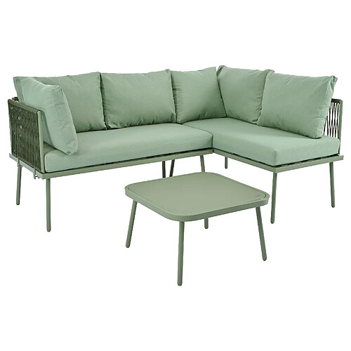MIVRAY Salon de jardin 3 places 120x60x72 cm coussins épais fer vert