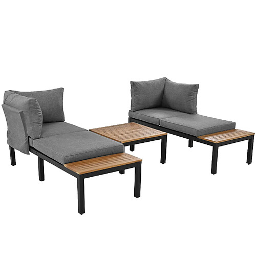 MIVRAY Salon de jardin 3 places 120x60x66 cm coussins épais fer galvanisé gris