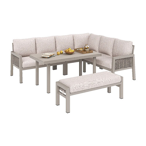 MIVRAY Salon de jardin 8 places, repas et détente, acier polyester kaki