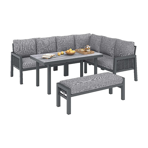 MIVRAY Salon de jardin 8 places, modulable acier polyester gris