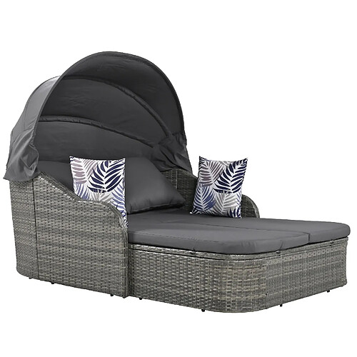 MIVRAY Chaise longue de jardin 203x120x126 cm toit réglable dossier inclinable rotin métal gris