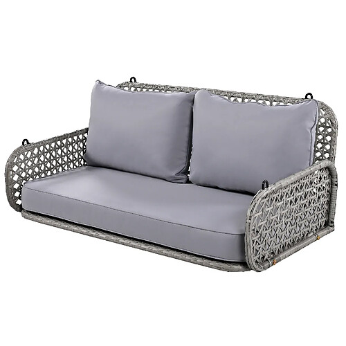 MIVRAY Balancelle double, coussins amovibles lavables, résine tressée gris