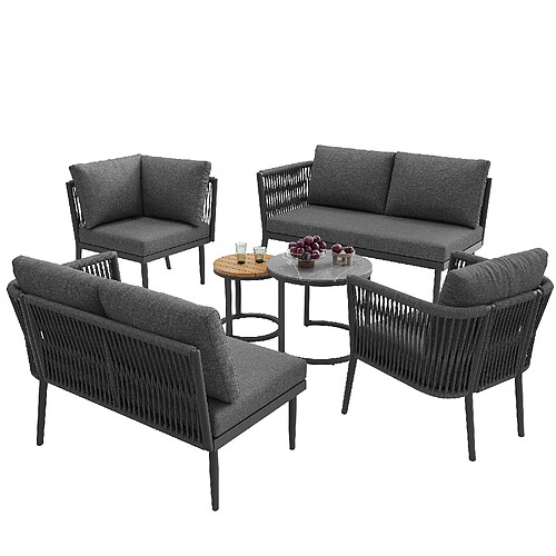 MIVRAY Salon de jardin modulaire 5 places 114.5x61x67 cm coussins respirants métal gris