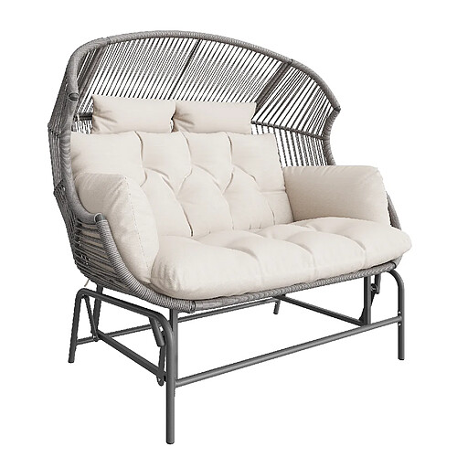 MIVRAY Balancelle 2 places, coussin avec fixation rotin PE métal gris