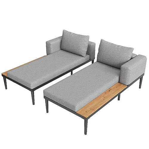 MIVRAY Bain de soleil double 150x140x30 cm convertible modulable métal polyester gris