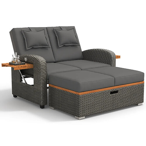 MIVRAY Fauteuil de jardin dossier réglable, repose pieds avec rangement rotin gris