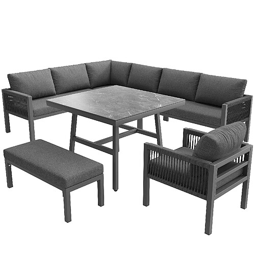 MIVRAY Salon de jardin 8 places modulable, coussins 8 cm fer gris