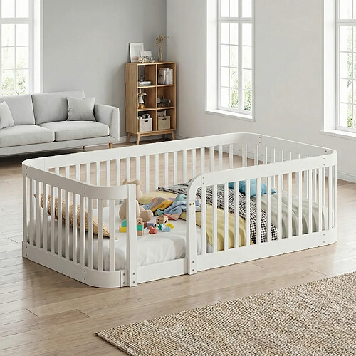 Parc bébé 140x200 cm - Modenvie - modulable avec protection sécurité - Blanc