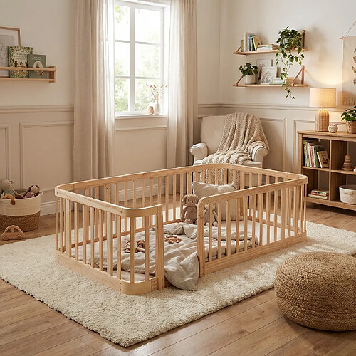 Parc de jeu bébé 140x200 cm Modenvie modulable bords arrondis naturel