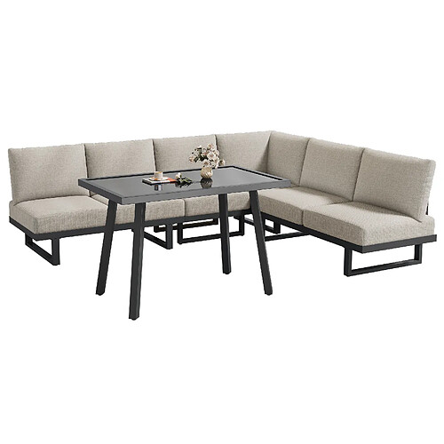 MIVRAY Salon de jardin convertible, dossier mobile polyester gris
