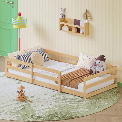 Lit Enfant Montessori 90x200 cm - Modenvie - avec barrières - bois naturel