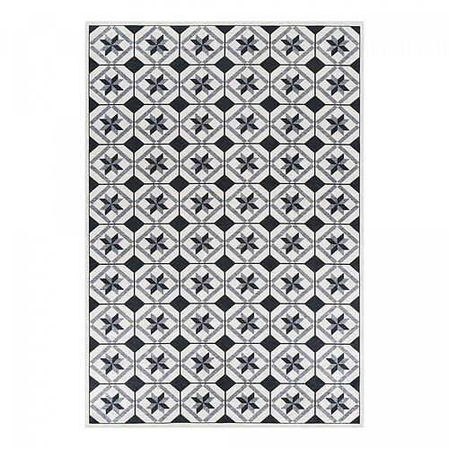 UnAmourDeTapis Tapis de cuisine 160 x 230 cm, blanc, noir, gris, kilim tissé, LYN11 N&B
