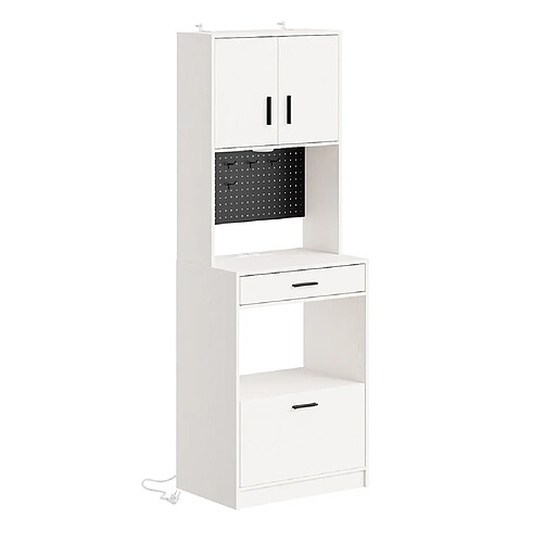 SoBuy Meuble haut de cuisine avec 2 tiroirs Crème Blanc 60x40x170 cm FSB98-E-WG