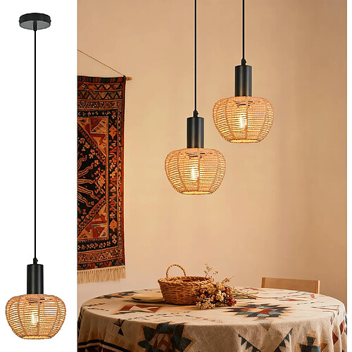 Nettlife Suspension rotin boho 1 lumière - Noir