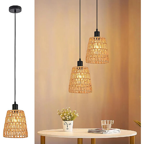 Nettlife Suspension rotin boho 1 lumière - Noir