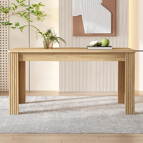 modfu Table à manger rectangulaire effet chêne, 4 pieds épais, style moderne