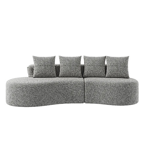 DZMDIP Canapé d'angle incurvé 4 places en lin avec 4 coussins, porte-gobelets, gris clair