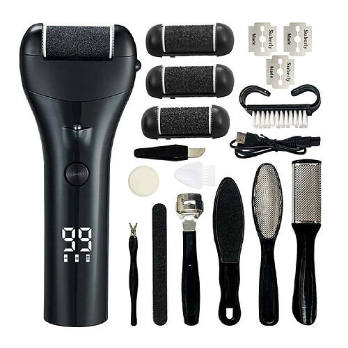 INF Kit de Râpe Électrique Anti-Callosités avec Écran Digital et 3 Vitesses - 10 Pièces Black