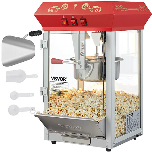 Vevor Machine à Pop Corn 850W 227g Style Cinéma avec Bol et Verre Trempé pour Fêtes