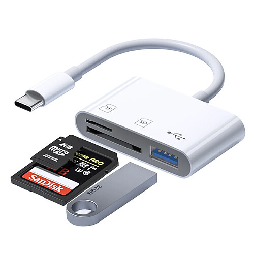 INF Lecteur de cartes 3 en 1, USB-C vers SD/TF/USB