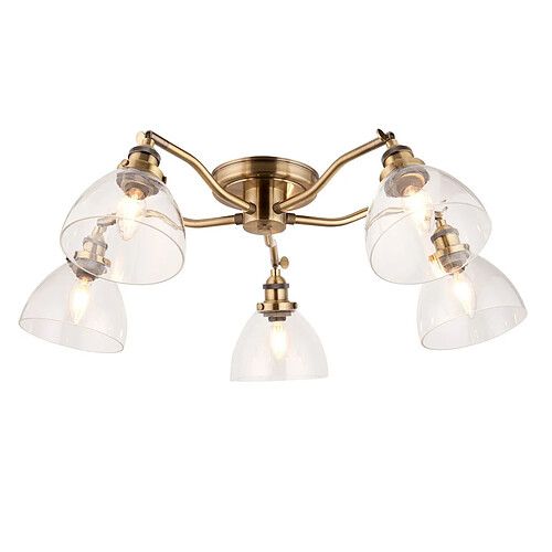 Endon Plafonnier semi-affleurant en verre à plusieurs bras, plaque en laiton antique, verre
