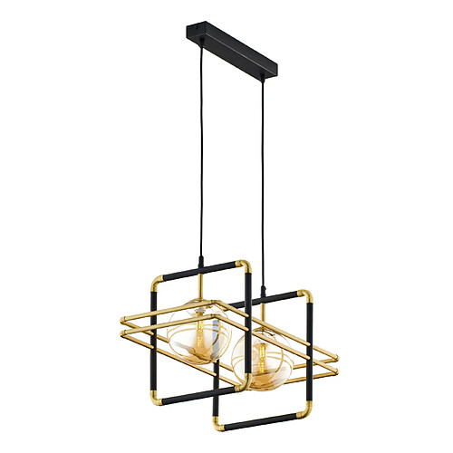 Suspension FIORI Jupiter géométrique noir-or 2xG9 ambre