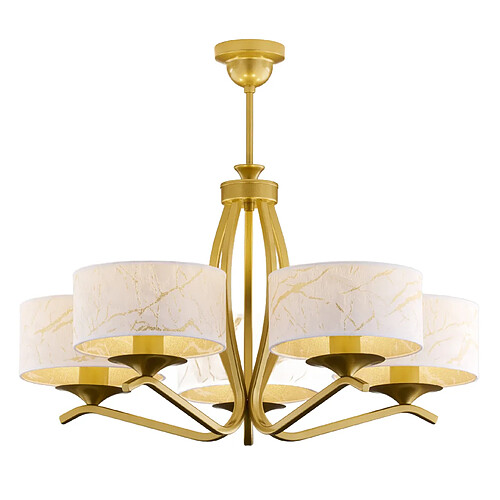 Jupiter Suspension décorative 5 lumières dorée abat-jour blanc E27