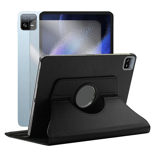 Etui rotatif en simili cuir + verre trempé pour Xiaomi Pad 6 11" - Noir - VISIODIRECT -