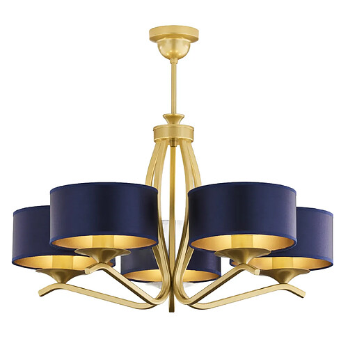 Jupiter Suspension classique dorée 5 lumières E27 abat-jour bleu