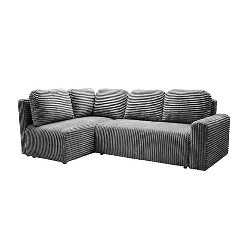 Casanova Canapé d'angle gros velours côtelé 4 places Gauche Gris foncé
