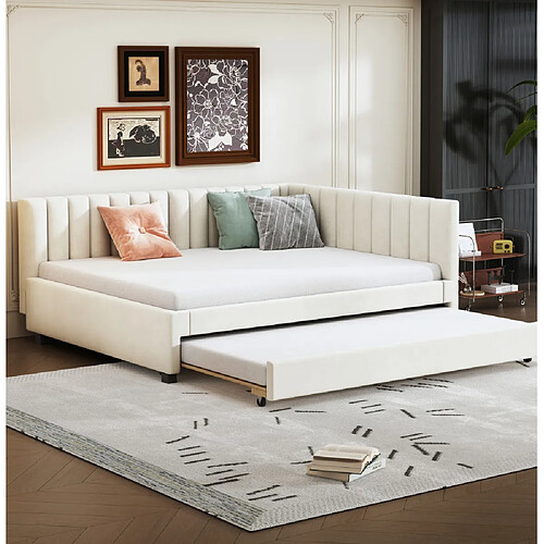 Banquette-lit gigogne 140x200 cm - Modenvie - couchage extensible - Beige