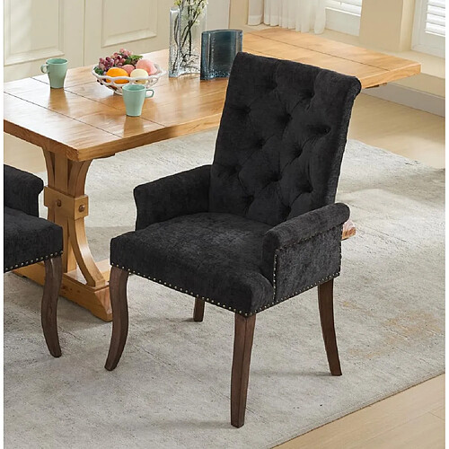 MIVRAY Chaise de salle à manger capitonnée avec accoudoirs chenille gris anthracite