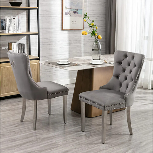 MIVRAY Lot 2 chaises de salle à manger dossier haut, pieds réglables velours gris