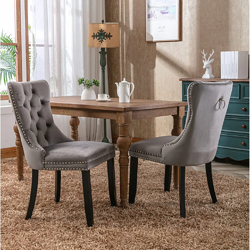 MIVRAY Lot 2 chaises de salle à manger dossier haut, pieds réglables velours gris