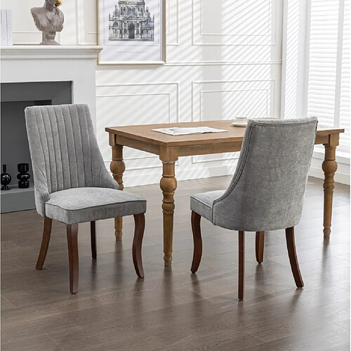 MIVRAY Lot 2 chaises de salle à manger dossier haut, pieds réglables chenille grise