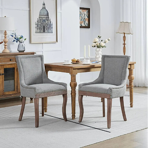 MIVRAY Lot 2 chaises de salle à manger dossier haut, pieds réglables chenille gris