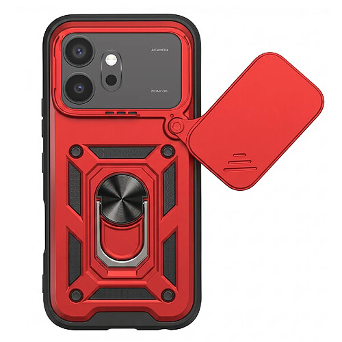Mayaxess Coque Antichoc pour Honor 600 avec Cache Caméra Pivotant et Bague Support Rouge