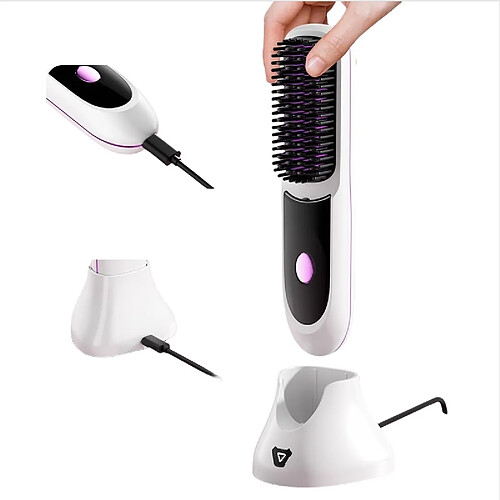 INF Brosse Lissante Chauffante Ionique LCD Portable Sans Fil pour un Coiffage Facile White