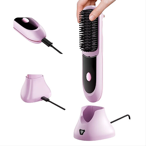 INF Brosse Lissante Chauffante Ionique LCD Portable Sans Fil pour un Coiffage Facile Purple