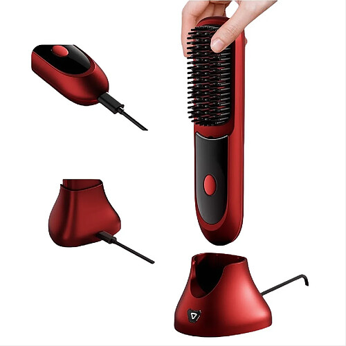 INF Brosse Lissante Chauffante Ionique LCD Portable Sans Fil pour un Coiffage Facile Red