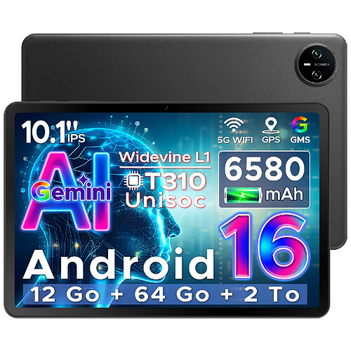 DOOGEE Tab A9 - Noir - Android 16 WiFi Tablletes 10 pouces 12 Go+ 64 Go TF 2To AI Gemini WiFi5