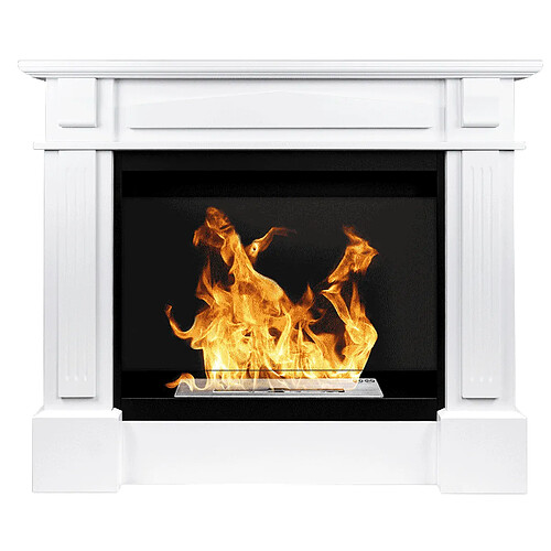 Gmt Cheminée au bioéthanol de sol Koloseum Werona Blanche 113 x 100 cm – Avec vitre, brûleur 1,