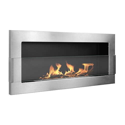 Gmt Cheminée au bioéthanol murale 90 x 40 cm Inox – Avec vitre, flamme continue, 2 kW