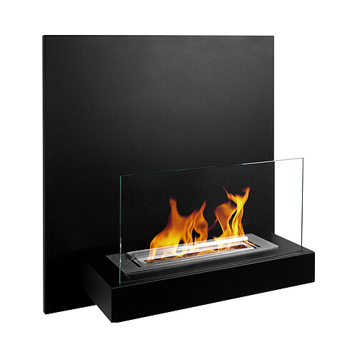 Gmt Cheminée au bioéthanol murale Board Noir Mat 45 x 47 cm – Avec vitre, design moderne, 2 kW