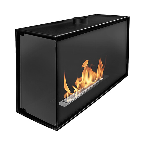 Gmt Cheminée au bioéthanol encastrable d’angle BIO-EKO Gauche 80 x 50 cm – Avec vitre, noir mat