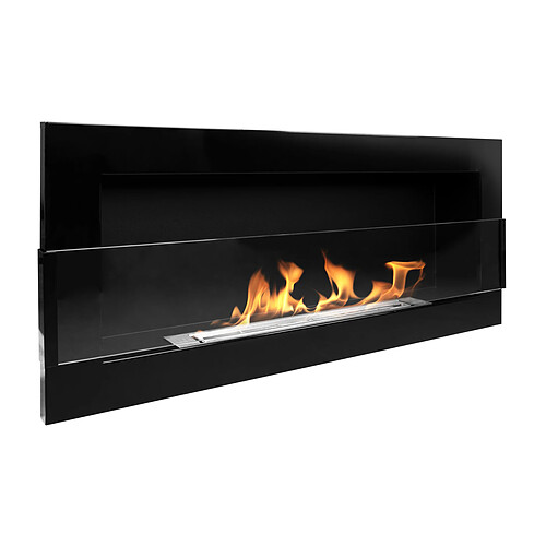 Gmt Cheminée au bioéthanol murale 90 x 40 cm Noir Brillant – Avec vitre, flamme continue, 2 kW
