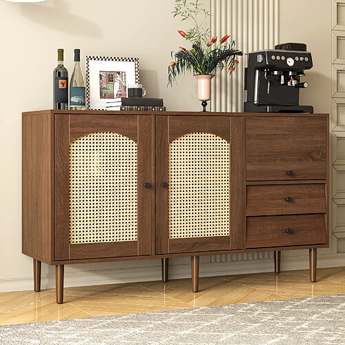 lemonbest Buffet style campagne 130×40×75,5 cm, finition bois, fermeture magnétique, bois naturel